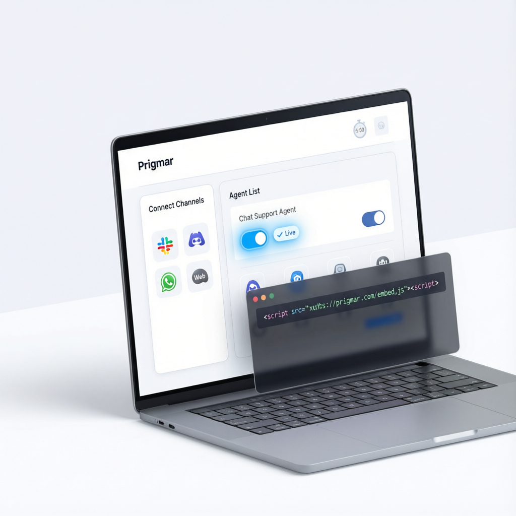 Getting it live takes about five minutes. You connect your channels inside Prigmar, turn on the chat