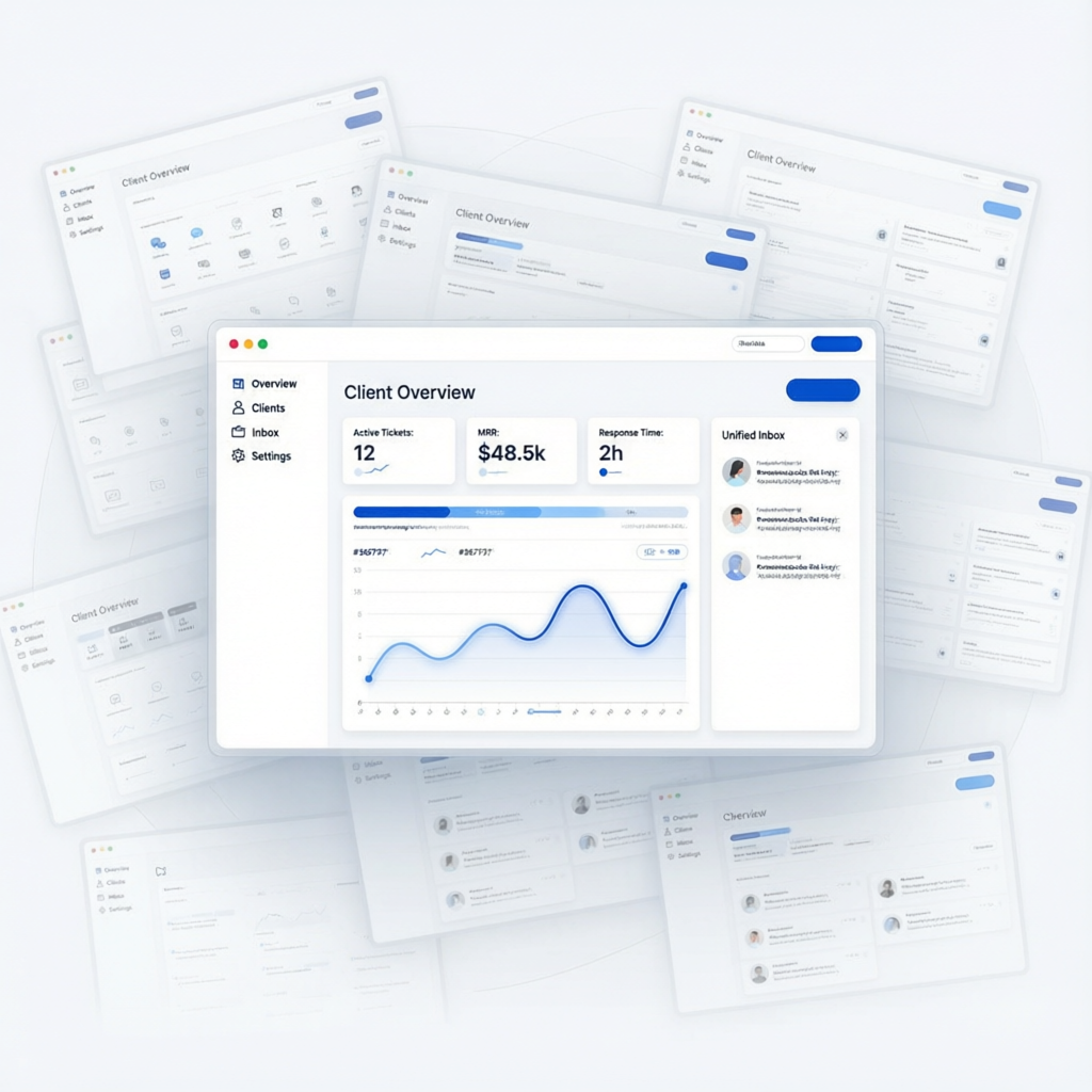The third win is simpler than it sounds: one dashboard instead of nine logins. Managing five clients