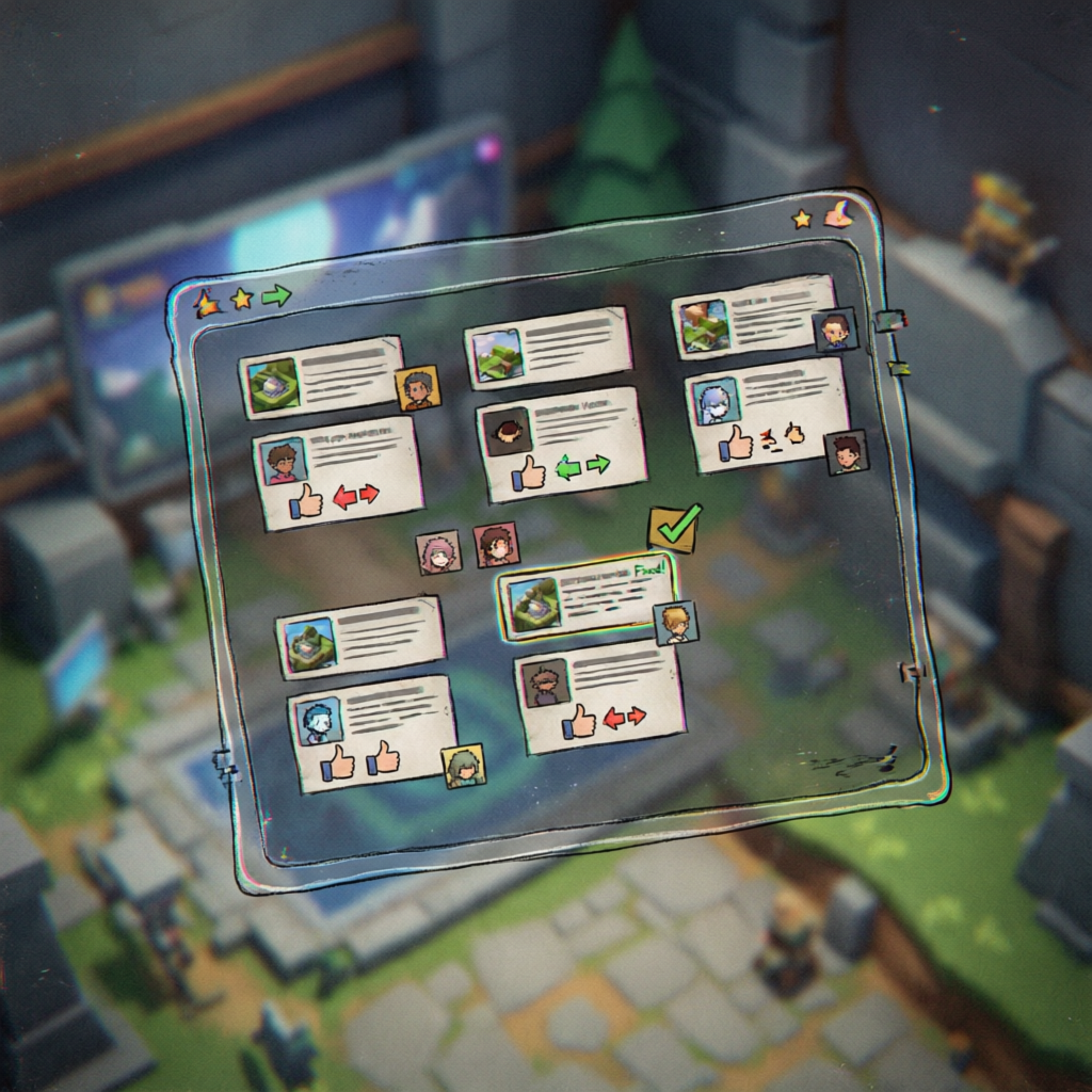 Our idea board is a public Trello-like board inside the game's hub. Anyone can submit a suggestion, 