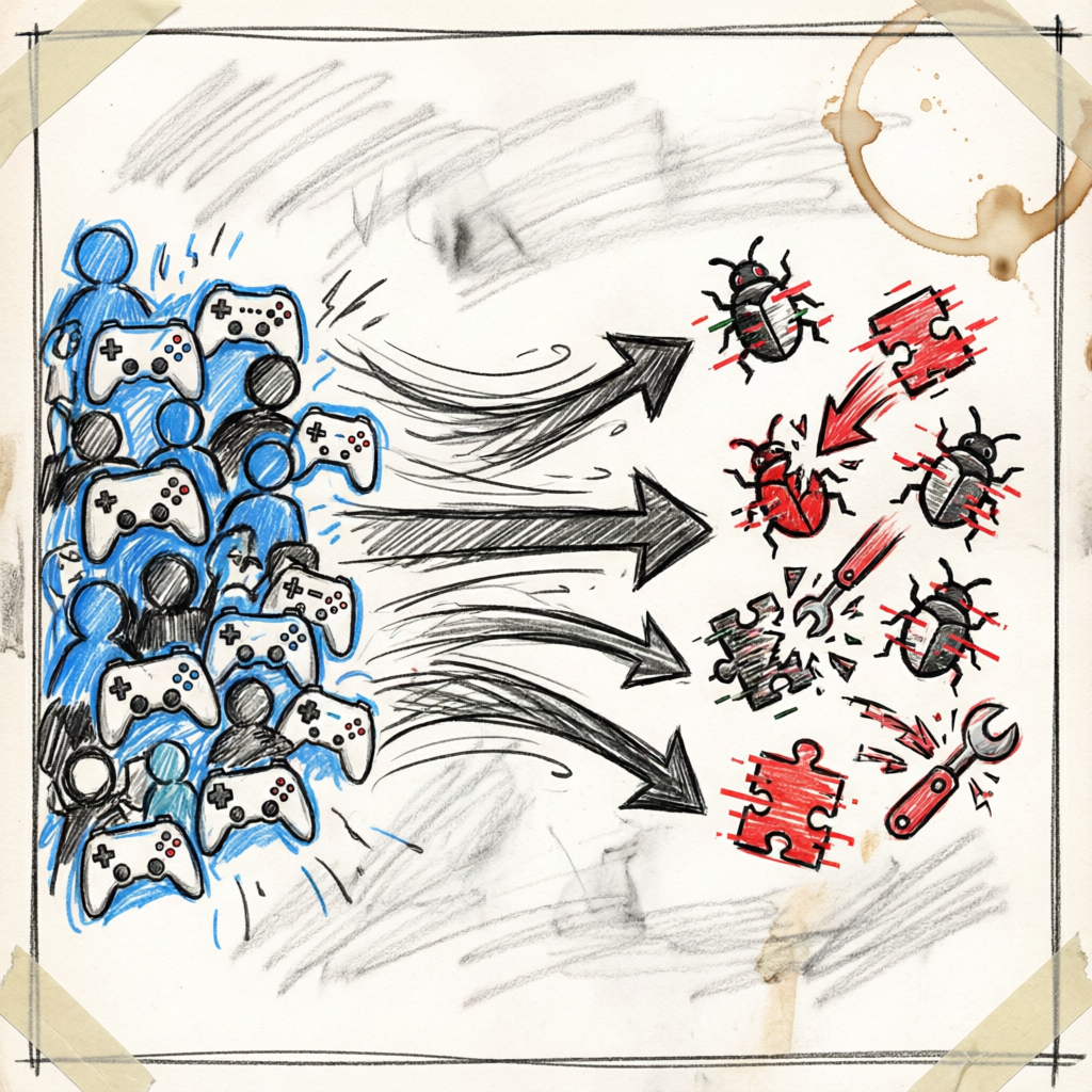 We track two metrics: active players and bug-resolution time. In the last three months, as player co